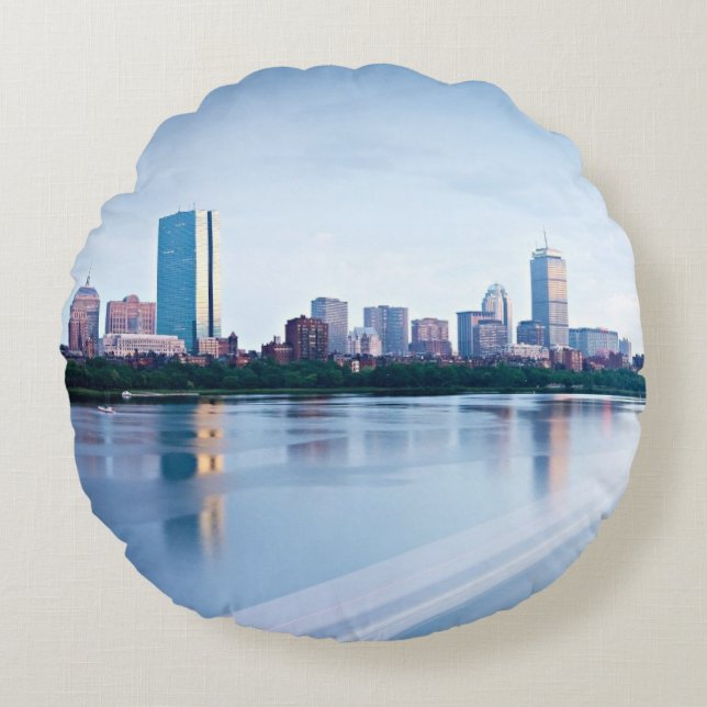 Cojín Redondo Bahía trasera de Boston a través del río Charles (Anverso)