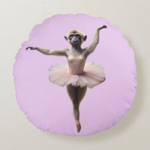 Cojín Redondo Bailarina De Ballet De Mono Gibbon En Un Tutu,