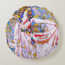 Cojín Redondo Bailarina de vidrio manchado con vestido flojo