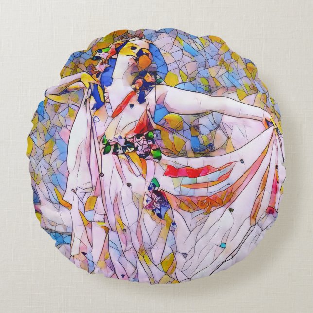 Cojín Redondo Bailarina de vidrio manchado con vestido flojo (Anverso)