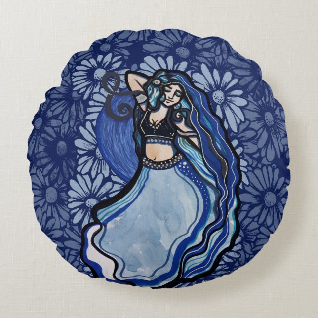 Cojín Redondo Bailarina de Vientre Azul                          (Anverso)