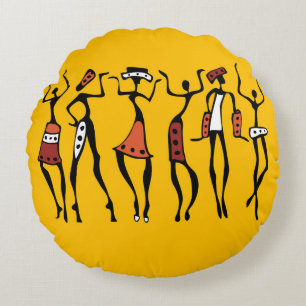 Cojín Redondo Bailarinas africanas, cosecha de silueta étnica.