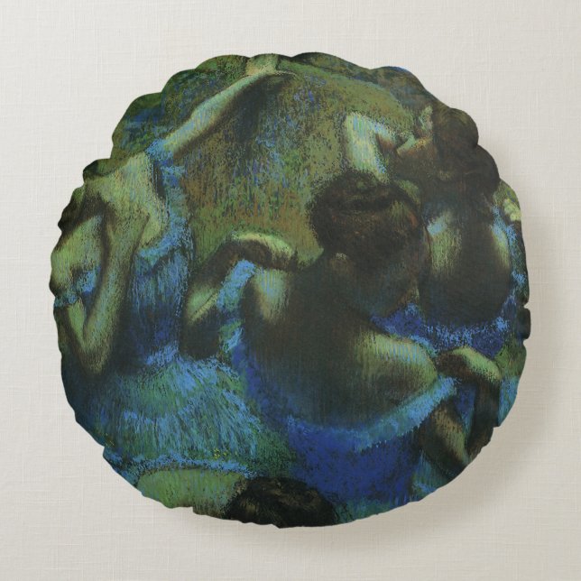 Cojín Redondo Bailarinas azules de Edgar Degas, impresionismo vi (Anverso)
