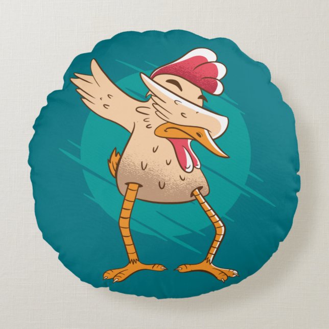 Cojín Redondo Baile Divertido de Pollo (Anverso)