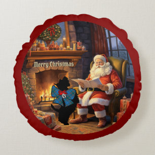 Cojín Redondo Bain Scottie Dog & Santa Personalized Xmas