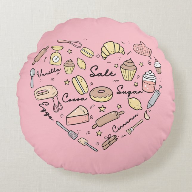Cojín Redondo Baker Heart Funny Bakery Baking Pastry Chef (Anverso)