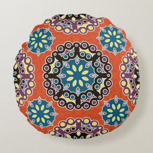 Cojín Redondo Baldosa árabe, patrón de mosaico vintage.