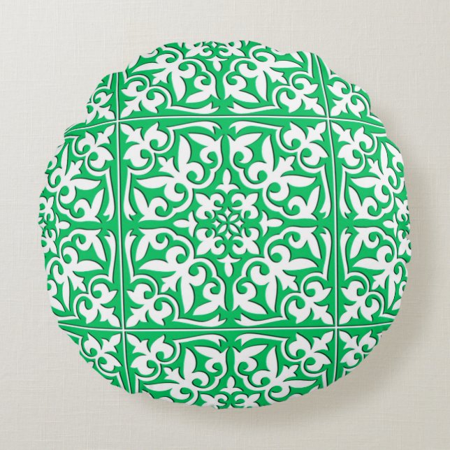 Cojín Redondo Baldosa marroquí - verde jade y blanco (Anverso)