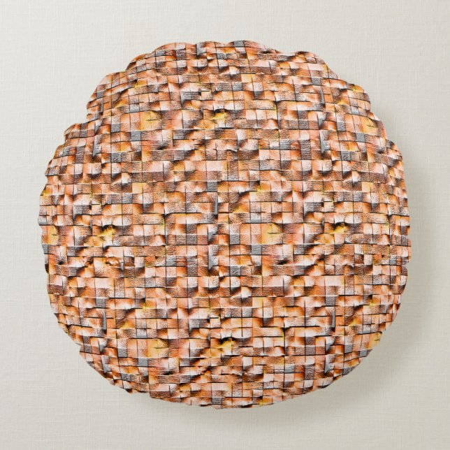 Cojín Redondo Baldosas de cerámica ástica naranja gris con defec (Anverso)