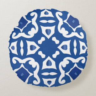 Cojín Redondo Baldosas de cerámica azulejo portugal. Viñeta sin 