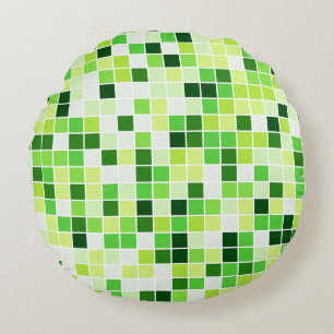 Cojín Redondo Baldosas de piscina, mosaicos verdes, patrón geomé