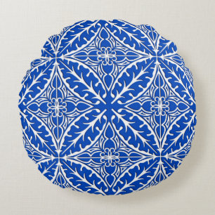 Cojín Redondo Baldosas marroquíes - azul cobalto y blanco