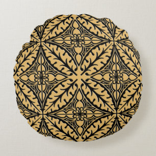 Cojín Redondo Baldosas marroquíes - bronceado de camello y negro