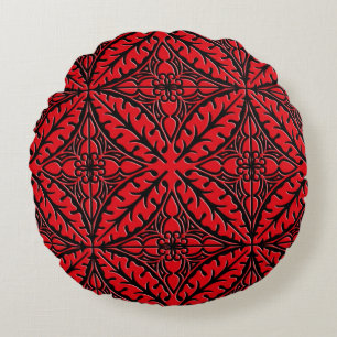 Cojín Redondo Baldosas marroquíes - rojo oscuro y negro