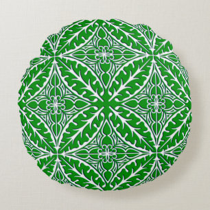 Cojín Redondo Baldosas marroquíes - verde esmeralda y blanco