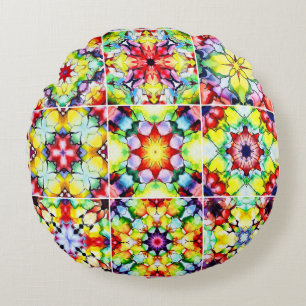 Cojín Redondo Baldosas mediterráneas, mosaicos de tinta de alcoh