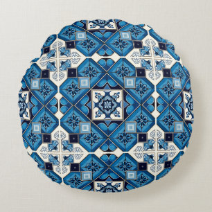 Cojín Redondo Baldosas mediterráneas, portuguesas, azulejo, mall