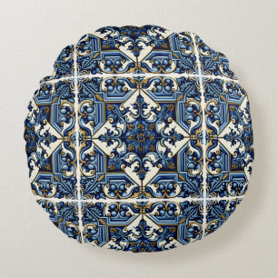 Cojín Redondo Baldosas mediterráneas, portuguesas, azulejo, mall