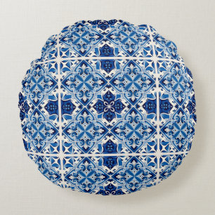 Cojín Redondo Baldosas mediterráneas, portuguesas, azulejo, mall