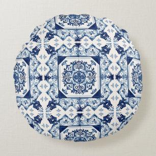 Cojín Redondo Baldosas mediterráneas, portuguesas, azulejo, mall