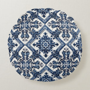 Cojín Redondo Baldosas mediterráneas, portuguesas, azulejo, mall