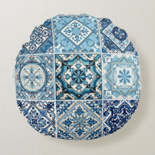 Cojín Redondo Baldosas mediterráneas, portuguesas, azulejo, mall
