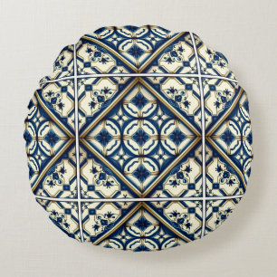 Cojín Redondo Baldosas mediterráneas, portuguesas, azulejo, mall