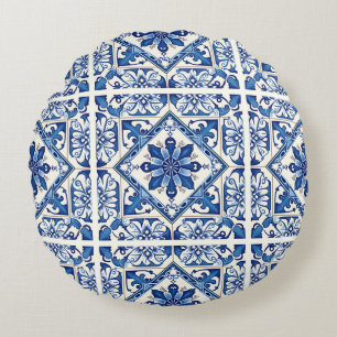 Cojín Redondo Baldosas mediterráneas, portuguesas, azulejo, mall