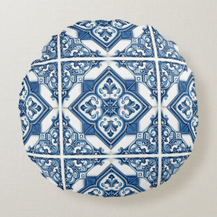 Cojín Redondo Baldosas mediterráneas, portuguesas, azulejo, mall