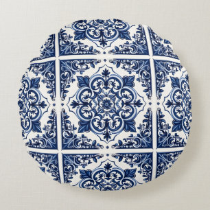 Cojín Redondo Baldosas mediterráneas, portuguesas, azulejo, mall