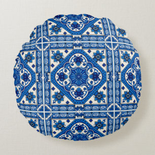 Cojín Redondo Baldosas mediterráneas, portuguesas, azulejo, mall