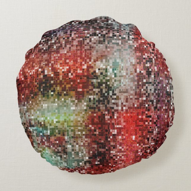 Cojín Redondo Baldosas rojas manchadas con pintura en aerosol (Reverso)
