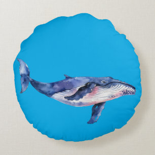 Cojín Redondo Ballena Acuarela (Fondo PBLUE BKGRD)
