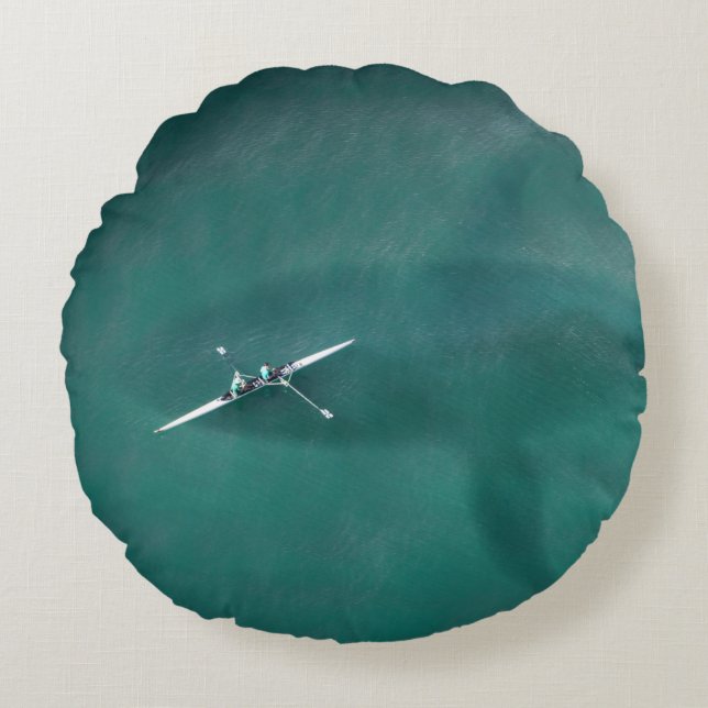 Cojín Redondo Ballenas en barco: Nunca solos en el mar (Anverso)