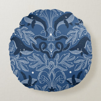 Cojín Redondo Ballenas náuticas, patrón de textura damascal.