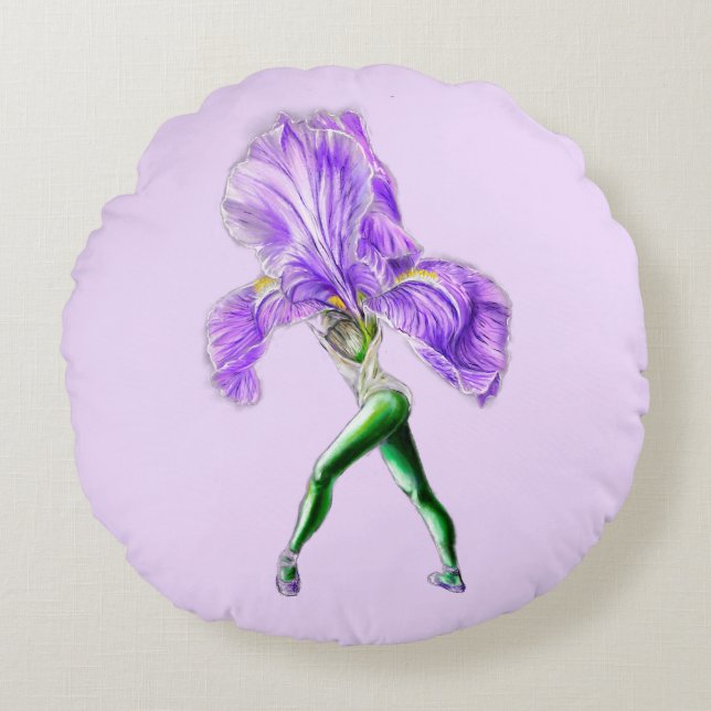 Cojín Redondo Ballerina Iris Flower Ballet Bailarina Pillow Roun (Anverso)