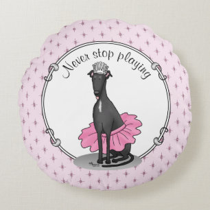 Cojín Redondo Ballet Ballerina Princess Greyhound Dog (negro)