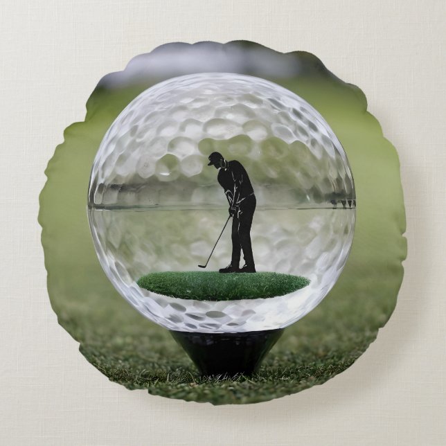 Cojín Redondo Balneario De Golf De Vidrio Con Jugador De Golf En (Anverso)