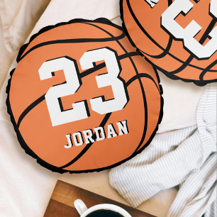 Cojín Redondo Balón de Baloncesto Naranja Nombre Personalizado y