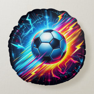 Cojín Redondo Balón de fútbol eléctrico futurista relámpago