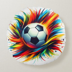 Cojín Redondo Balón de fútbol futurista abstracto