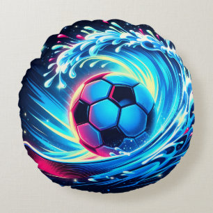 Cojín Redondo Balón de fútbol futurista de olas de océano