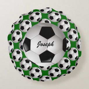 Cojín Redondo Balón de fútbol personalizado en patrón de fútbol