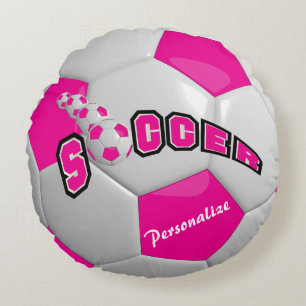 Cojín Redondo Balón de fútbol rosa caliente   Personalizar