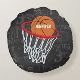 Cojín Redondo Baloncesto de Chalkboard y Hoop personalizados
