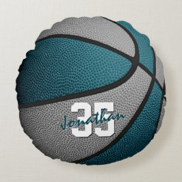 Cojín Redondo Baloncesto deportivo de chicas grises verde azulad