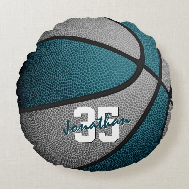 Cojín Redondo Baloncesto deportivo de chicas grises verde azulad (Anverso)