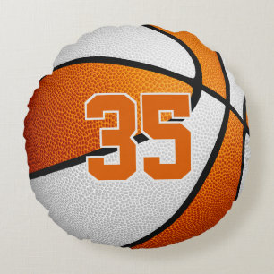 Cojín Redondo baloncesto naranja blanco habitación niños adolesc