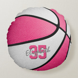 Cojín Redondo baloncesto personalizado giratorio rosa blanco