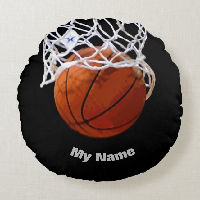 Cojín Redondo Baloncesto Su Nombre (Anverso)